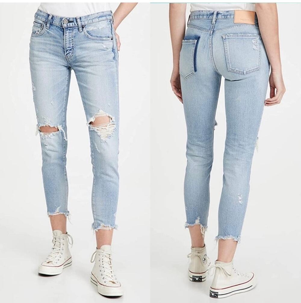 Moussy Vintage Altawoods Skinny Distressed Jeans in Light Blue Wash Size 27